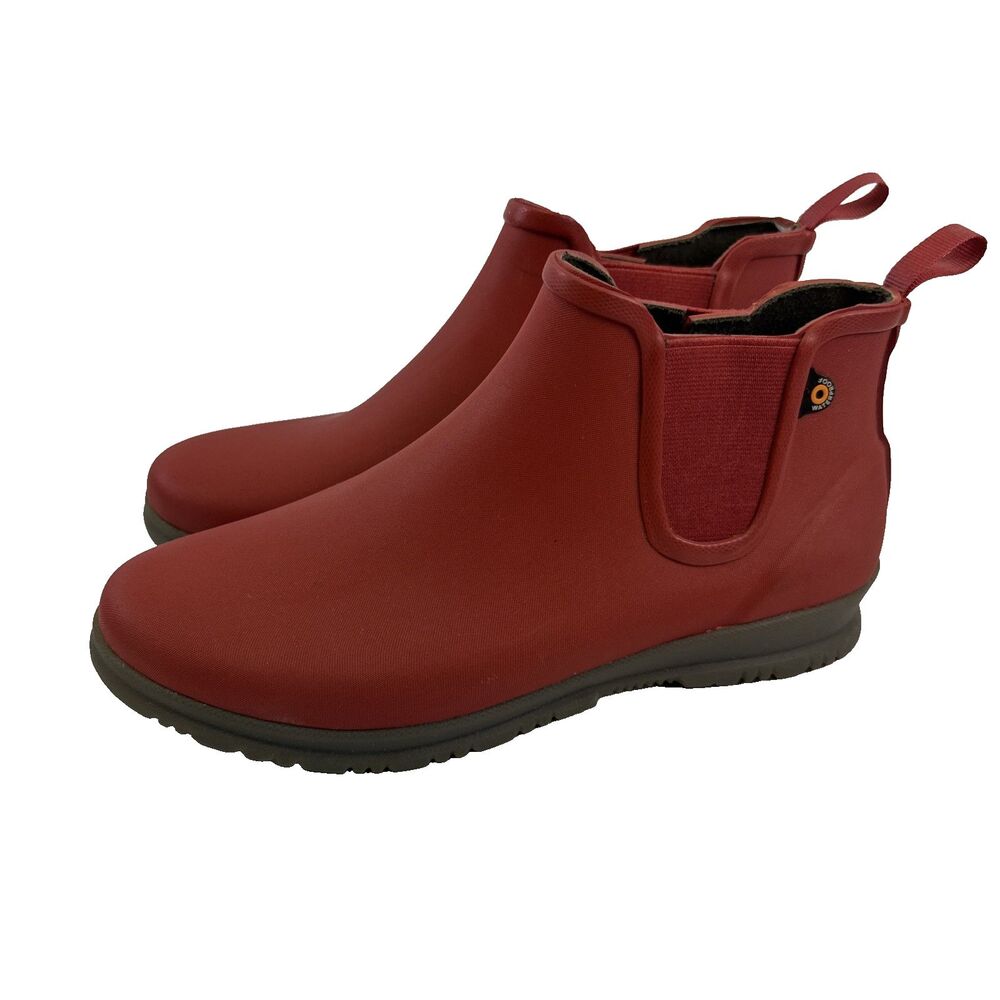 Bogs Sweet Pea Boot Chelsea Ankle Red Rain Waterproof Pull On Active Womens 7